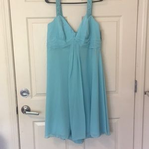 Light Blue Knee Length Sleevless Dress